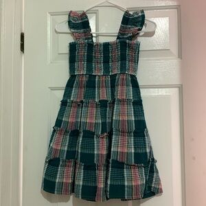 Girls smocked tiered plaid multicolor dress